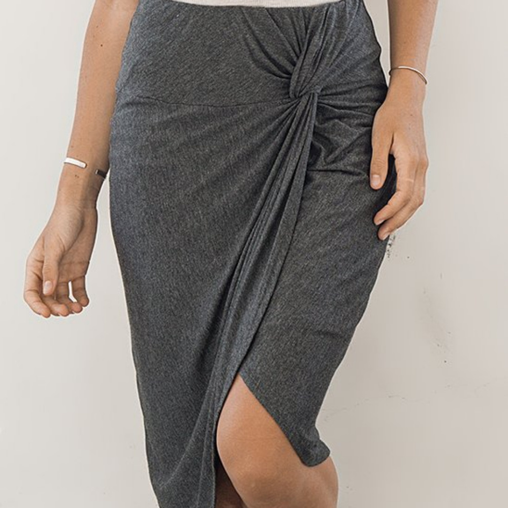 Charcoal Side-Twist Pencil Skirt